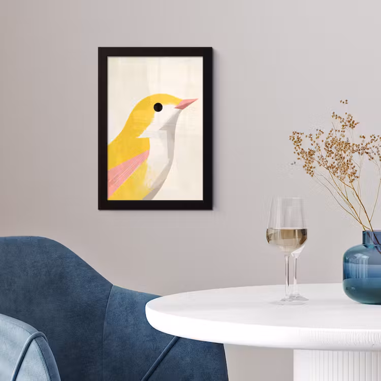 Poster met lijst - Vogel - Minimalistisch - Geel — 2