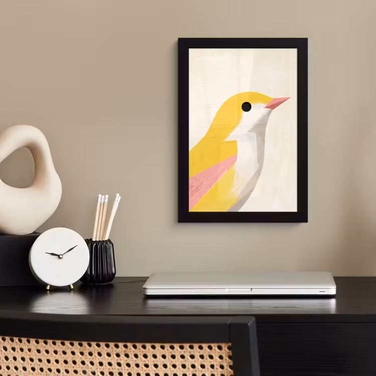 Poster met lijst - Vogel - Minimalistisch - Geel — 3