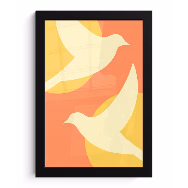 Poster met lijst - Vogels - Cirkels - Geel — 1