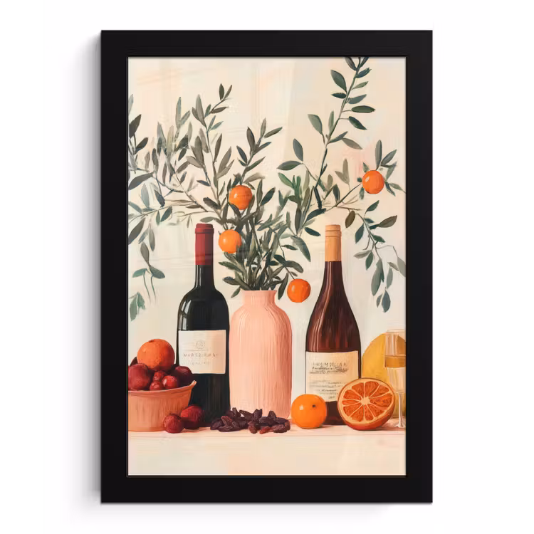 Poster met lijst - Wijnflessen - Takken - Sinaasappels — 1