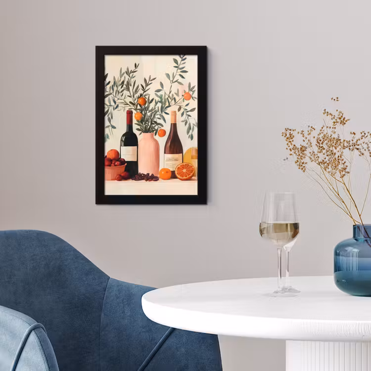 Poster met lijst - Wijnflessen - Takken - Sinaasappels — 2