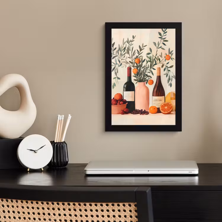 Poster met lijst - Wijnflessen - Takken - Sinaasappels — 3