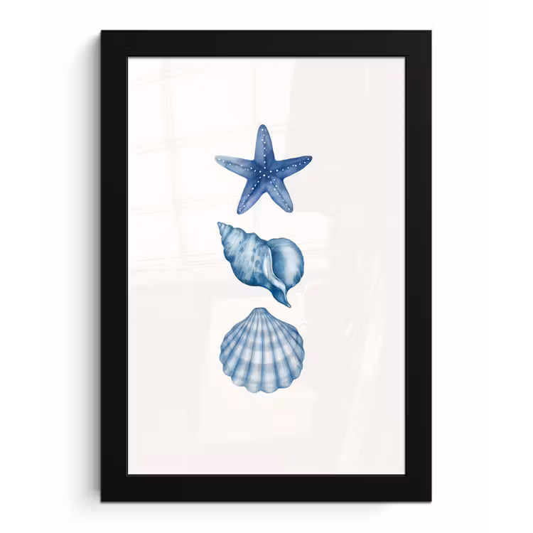 Poster met lijst - Zeester - Schelpen - Blauw — 1