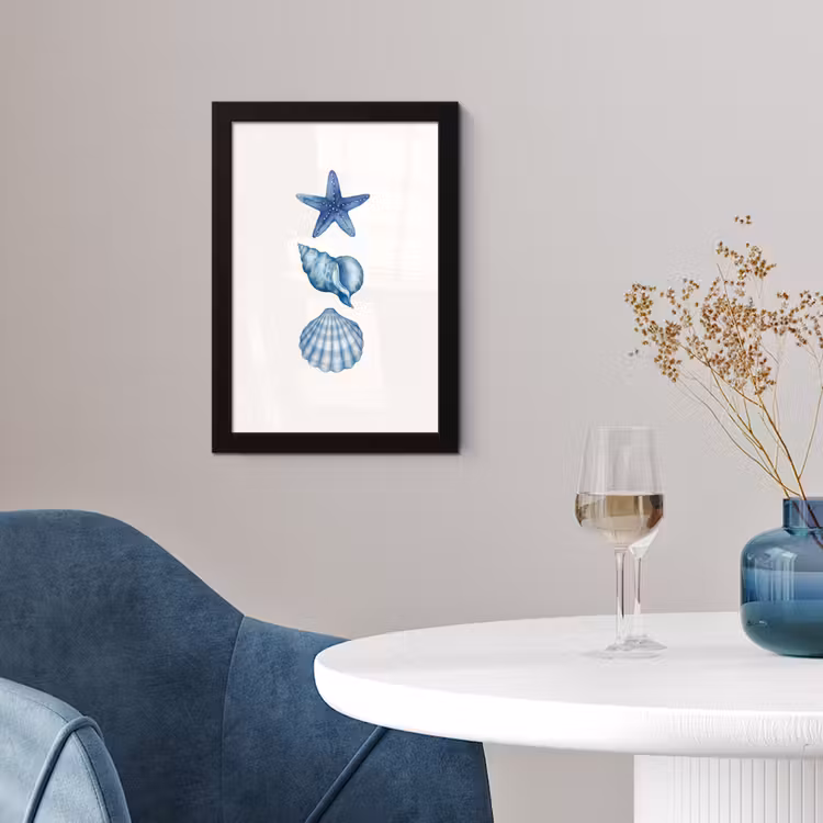 Poster met lijst - Zeester - Schelpen - Blauw — 2