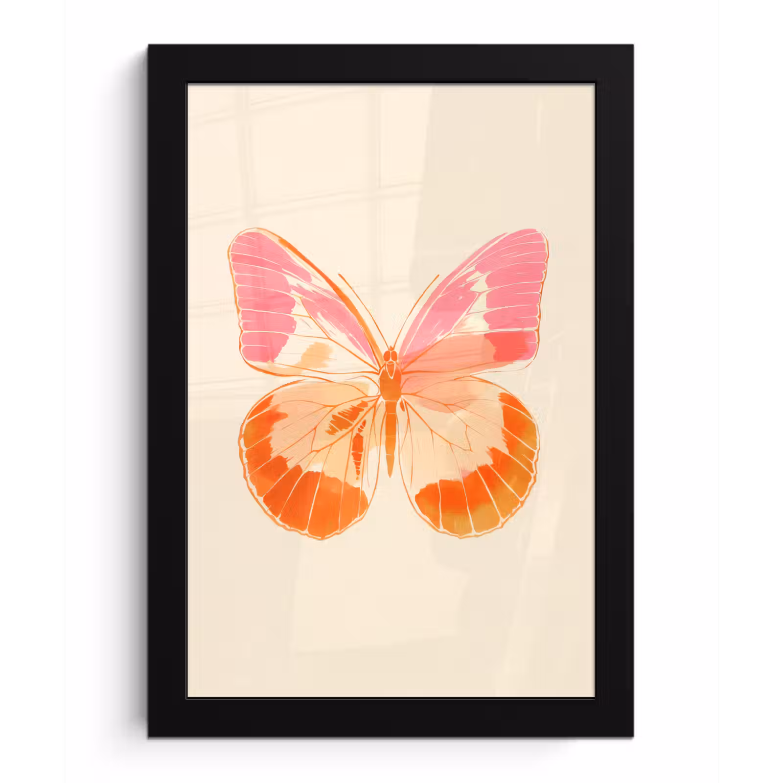 Poster met lijst - Oranje - Vlinder - Minimalistisch — 1