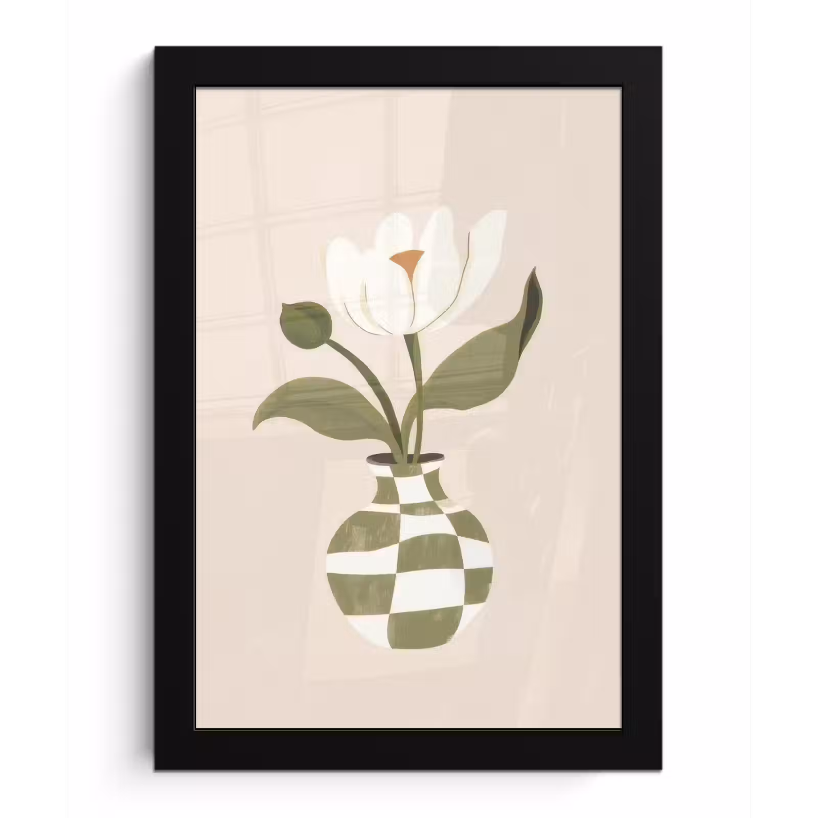 Poster met lijst - Vaas - Geruit - Bloem - Groen — 1