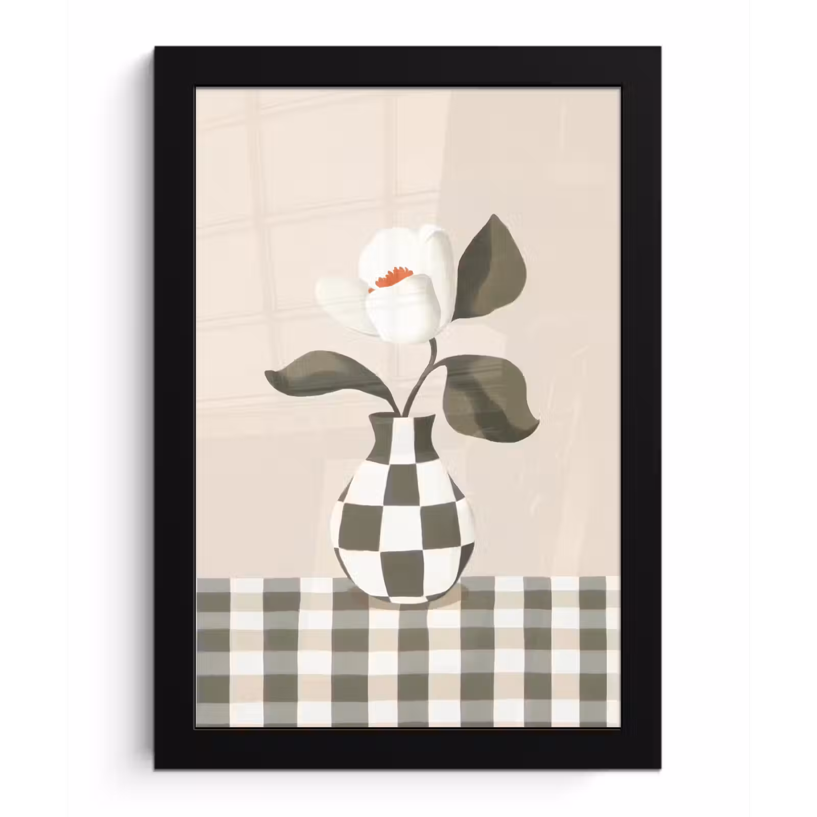 Poster met lijst - Vaas - Geruit - Groen - Bloem — 1