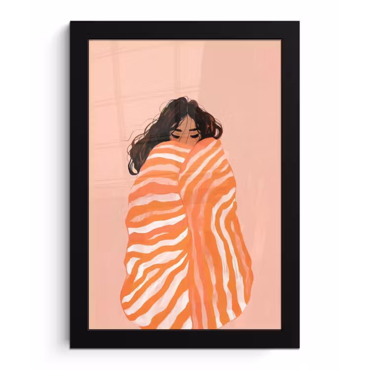 Poster met lijst - Meisje - Deken - Gestreept - Oranje — 1