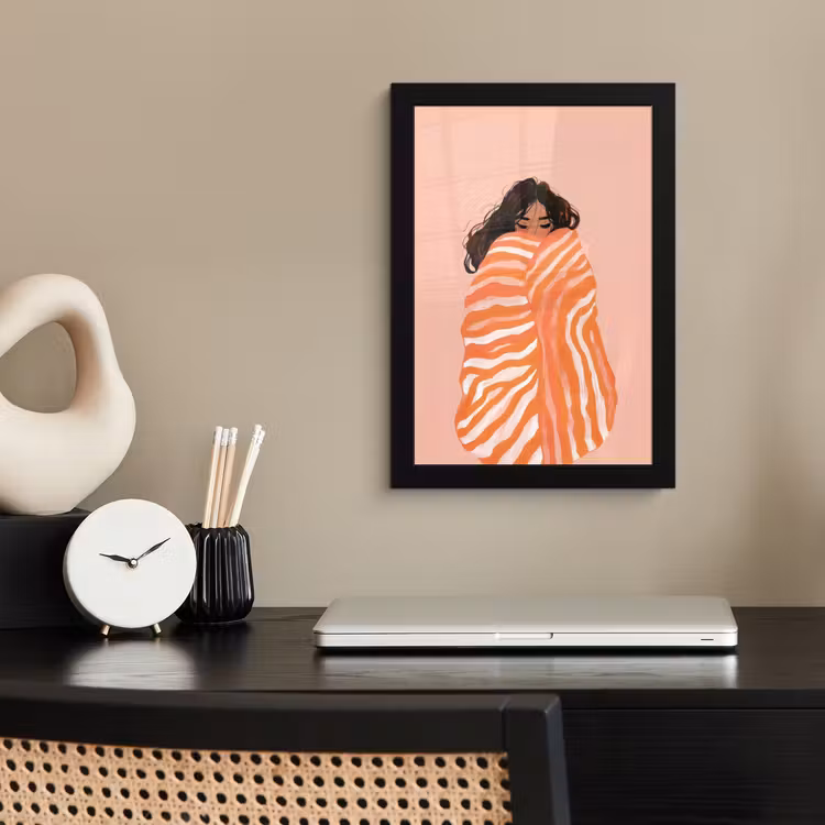 Poster met lijst - Meisje - Deken - Gestreept - Oranje — 3