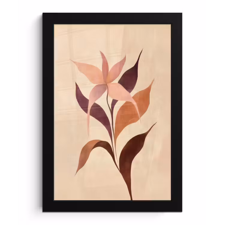 Poster met lijst - Minimalistisch - Bloem - Bladeren - Beige — 1