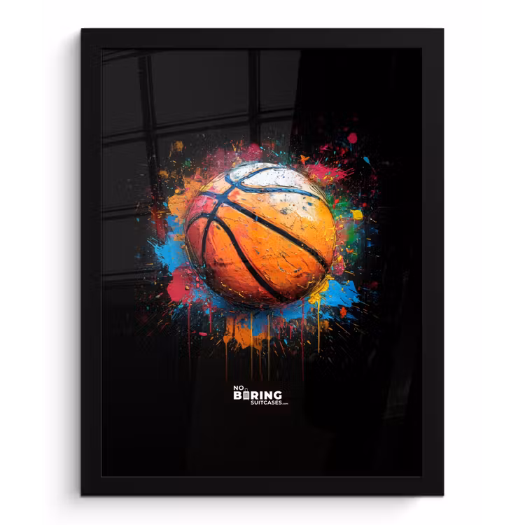 Poster met lijst - Oranje basketbal te midden van verfspetters — 1