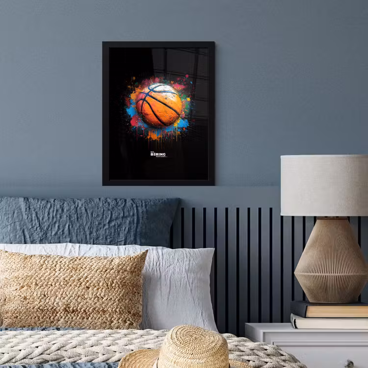 Poster met lijst - Oranje basketbal te midden van verfspetters — 4