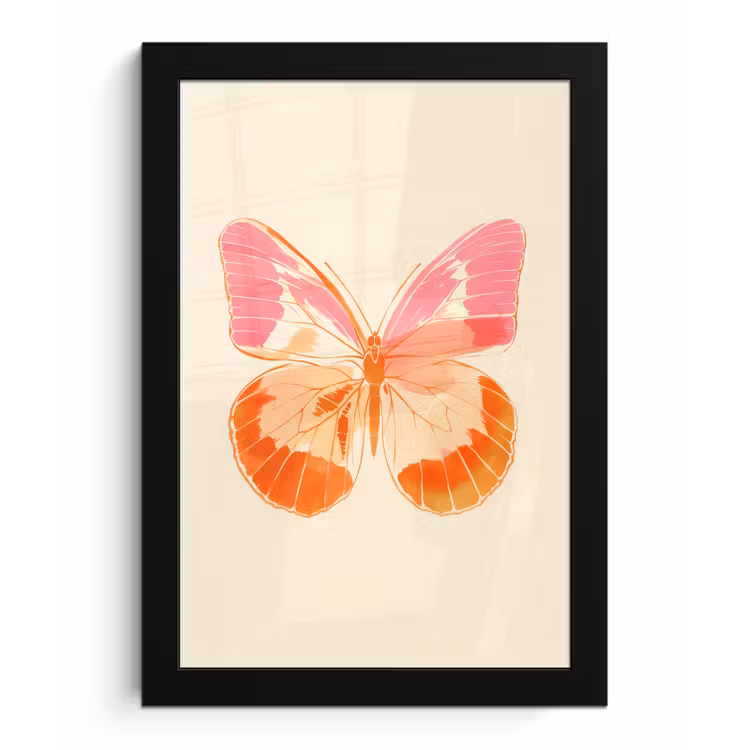 Poster met lijst - Oranje - Vlinder - Minimalistisch — 1