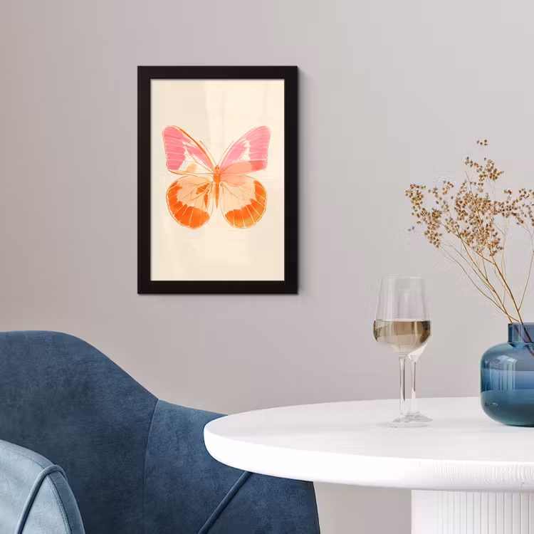 Poster met lijst - Oranje - Vlinder - Minimalistisch — 2