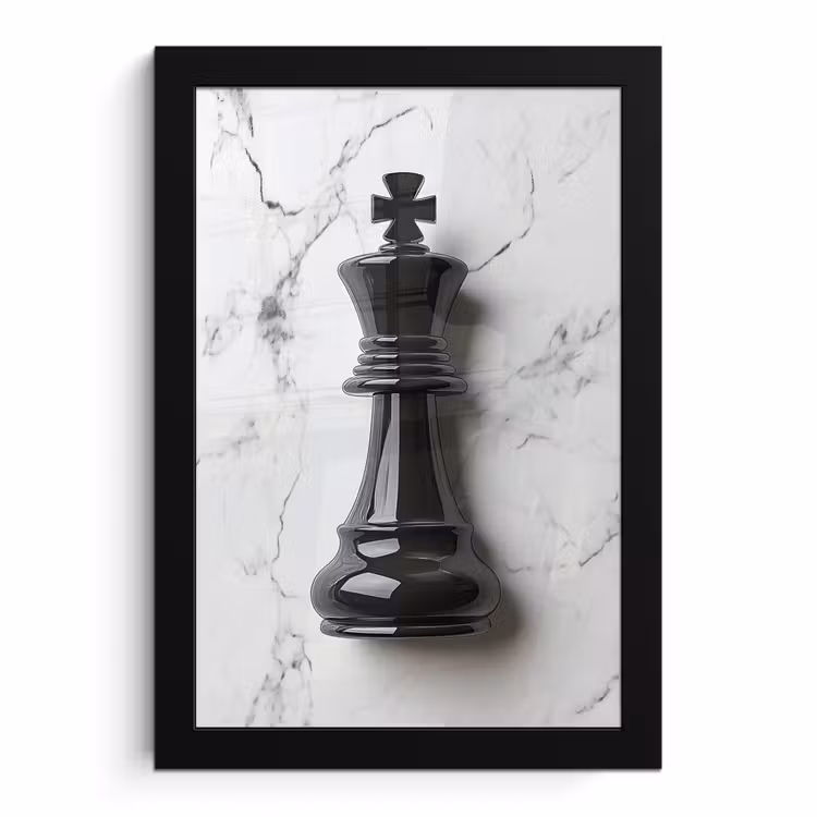 Poster met lijst - Schaakstuk - Koning - Zwart - Marmer — 1