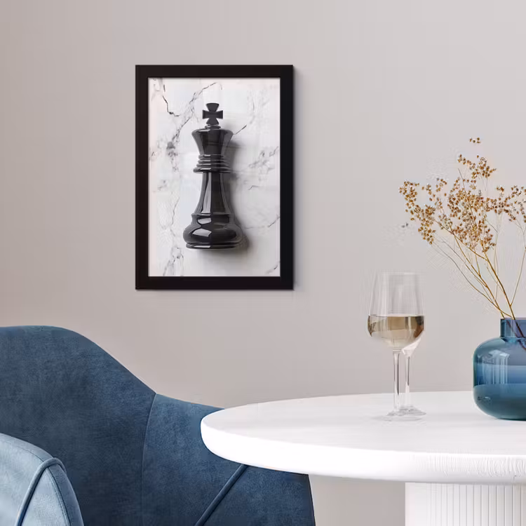 Poster met lijst - Schaakstuk - Koning - Zwart - Marmer — 2