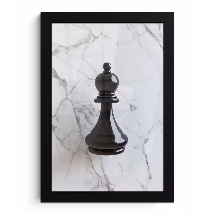 Poster met lijst - Schaakstuk - Loper - Zwart - Marmer — 1
