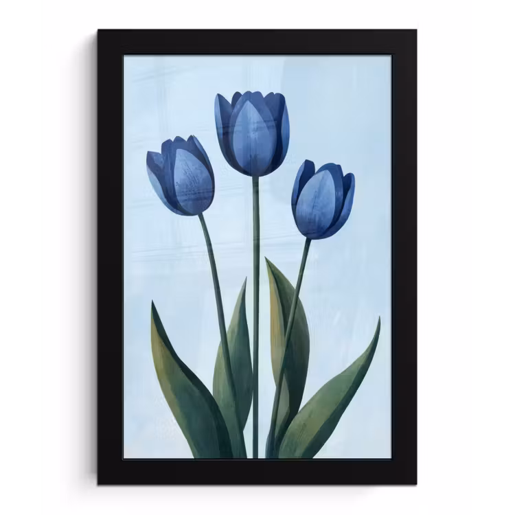 Poster met lijst - Tulpen - Blauw - Bladeren — 1