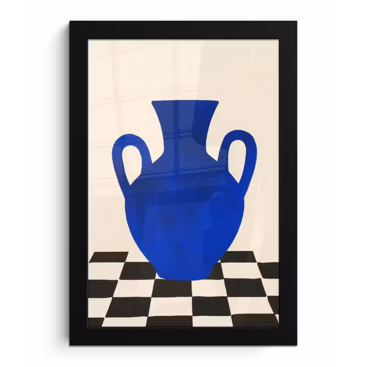 Poster met lijst - Vaas - Blauw - Geblokt - Modern — 1