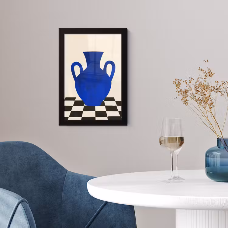 Poster met lijst - Vaas - Blauw - Geblokt - Modern — 2