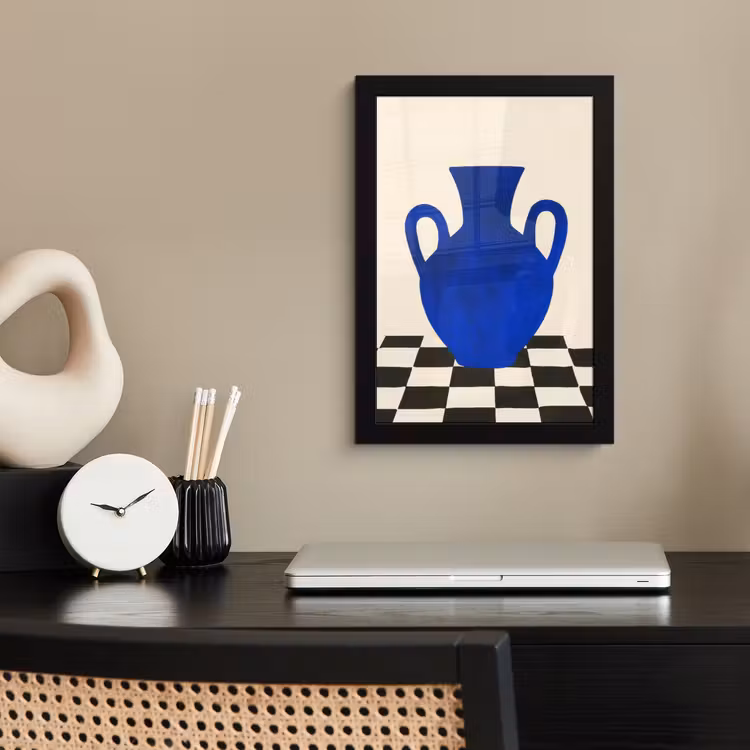Poster met lijst - Vaas - Blauw - Geblokt - Modern — 3