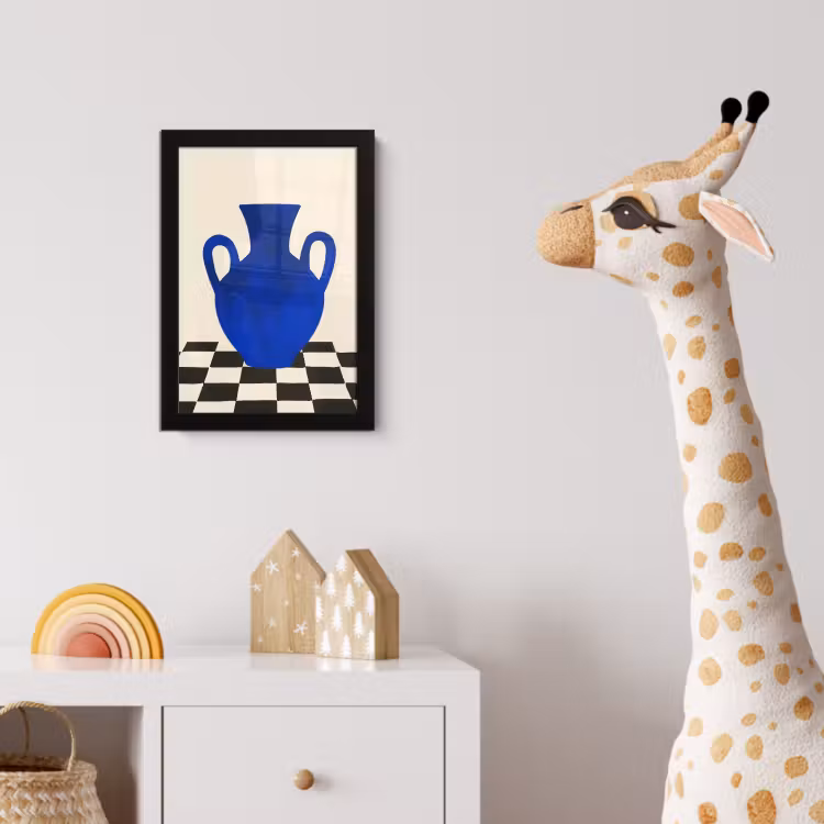 Poster met lijst - Vaas - Blauw - Geblokt - Modern — 5