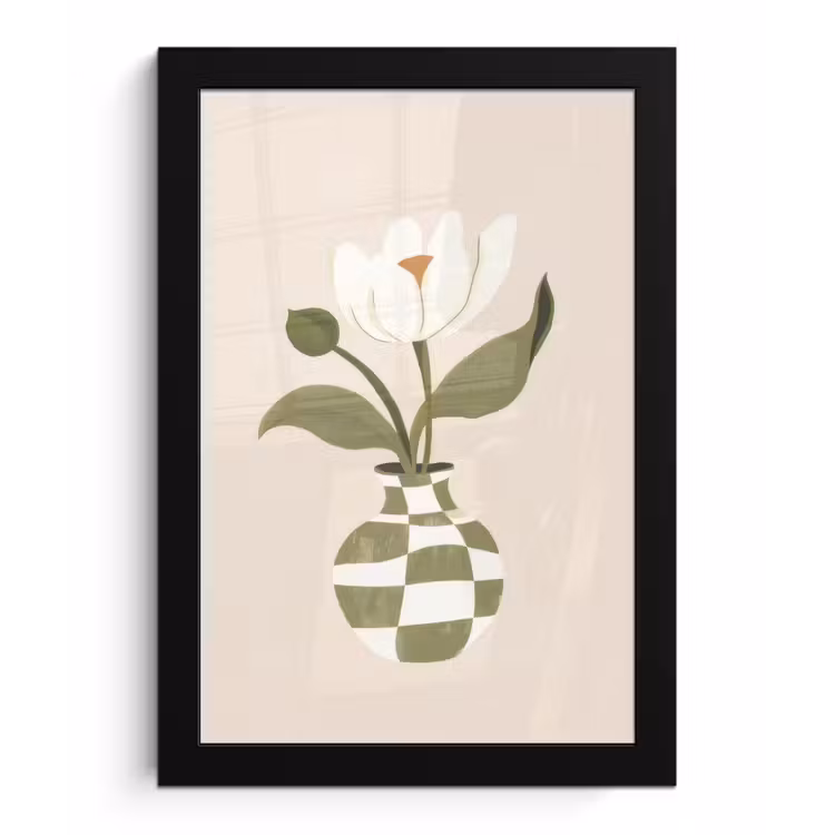 Poster met lijst - Vaas - Geruit - Bloem - Groen — 1
