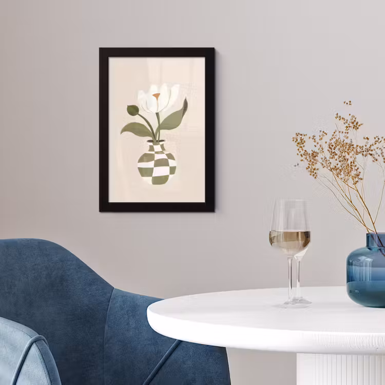 Poster met lijst - Vaas - Geruit - Bloem - Groen — 2