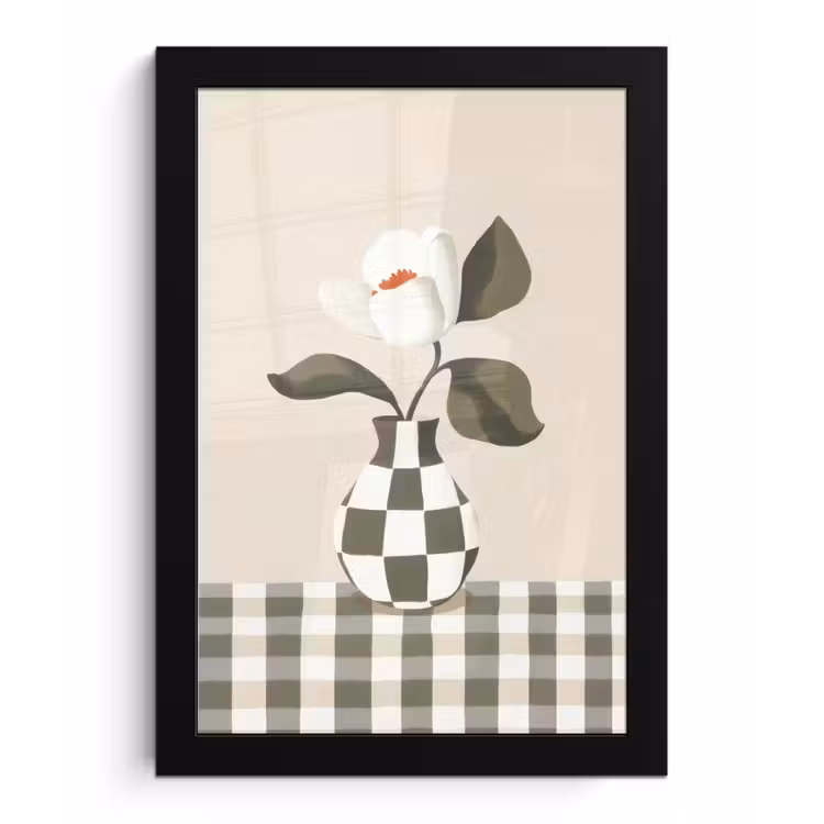 Poster met lijst - Vaas - Geruit - Groen - Bloem — 1