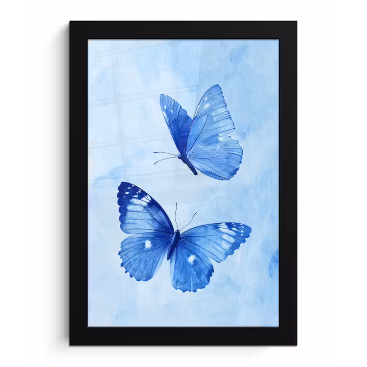 Poster met lijst - Vlinders - Sierlijk - Blauw — 1