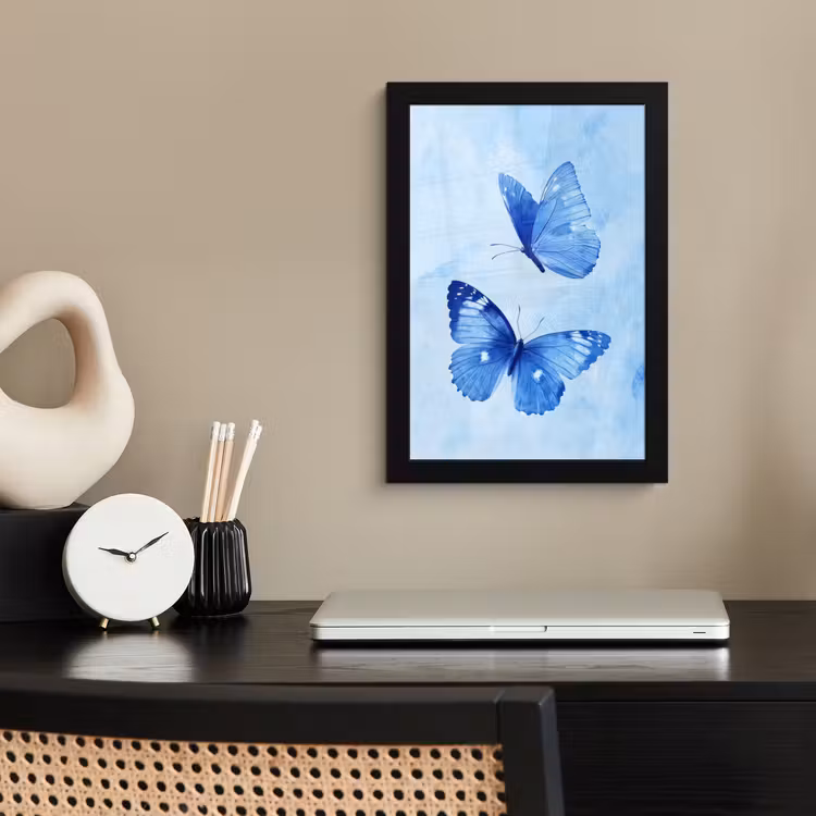 Poster met lijst - Vlinders - Sierlijk - Blauw — 3