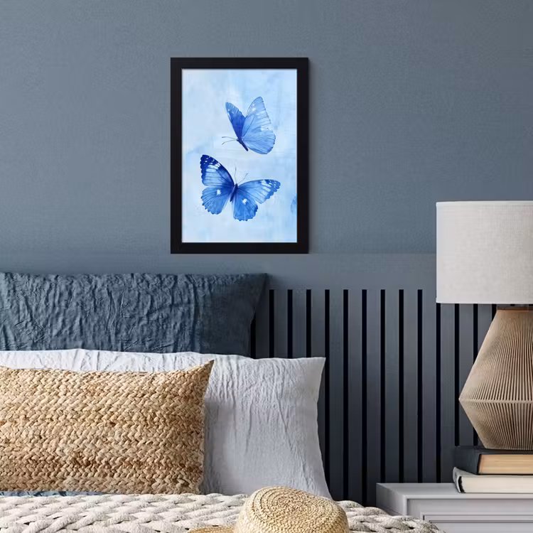 Poster met lijst - Vlinders - Sierlijk - Blauw — 4