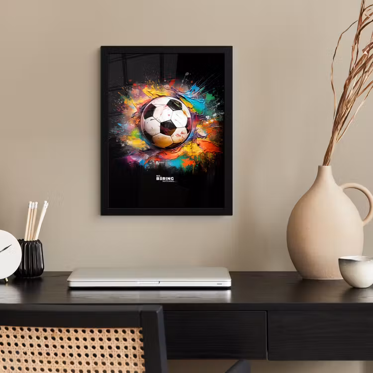 Poster met lijst - Voetbal omringd door verfklodders — 3