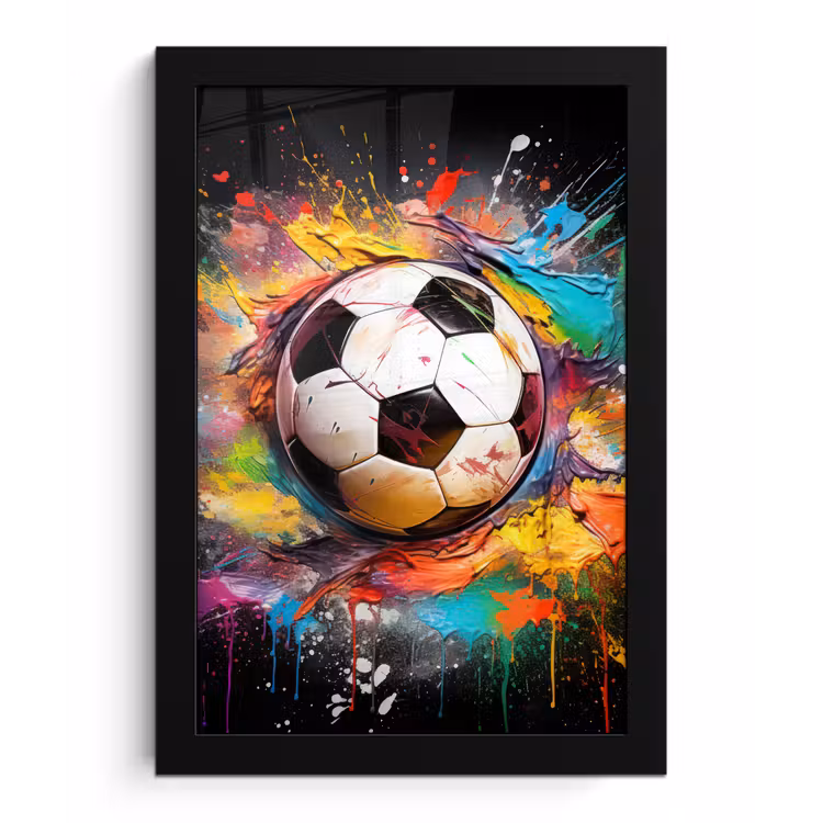 Poster met lijst - Voetbal - Verf - Kleuren - Zwart - Wit — 1