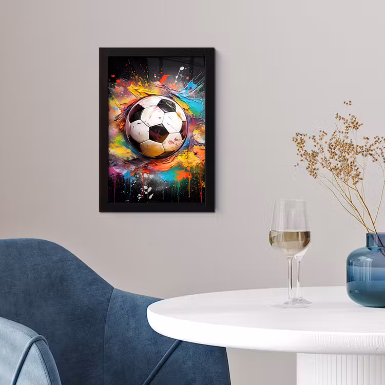 Poster met lijst - Voetbal - Verf - Kleuren - Zwart - Wit — 2