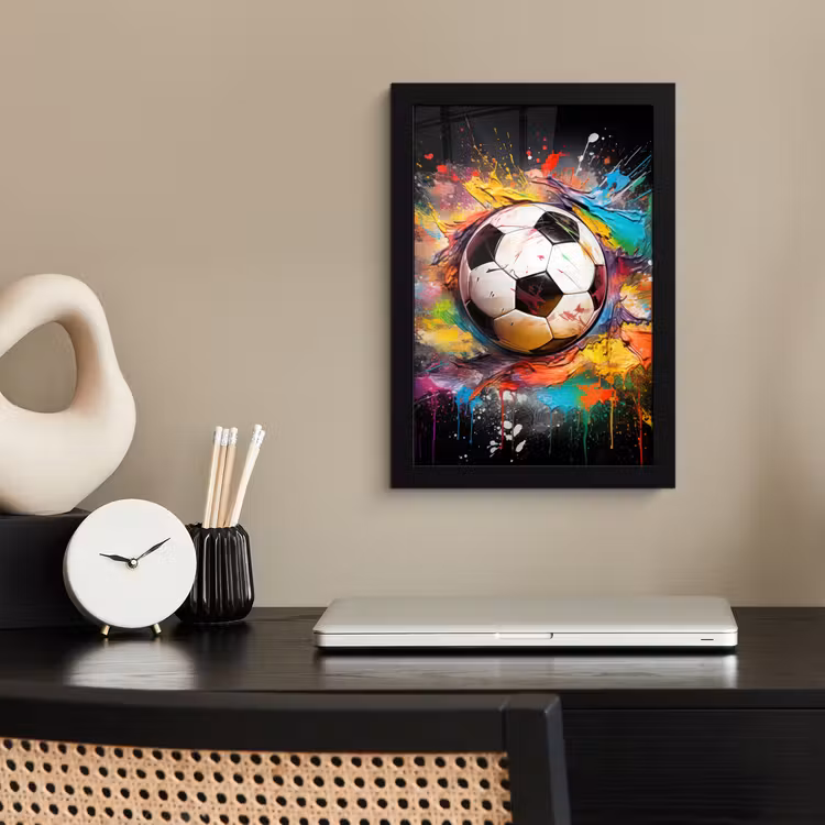 Poster met lijst - Voetbal - Verf - Kleuren - Zwart - Wit — 3