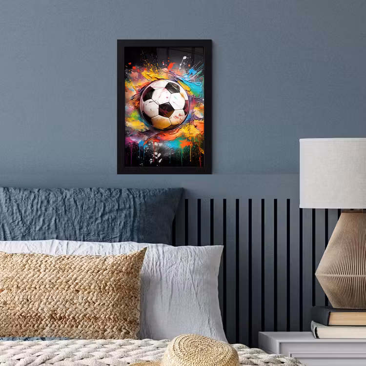 Poster met lijst - Voetbal - Verf - Kleuren - Zwart - Wit — 4