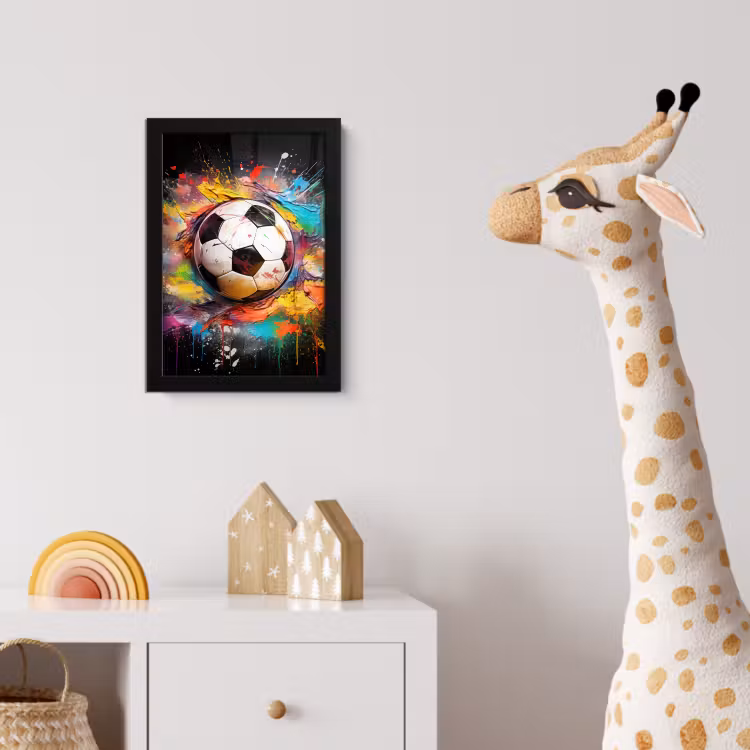 Poster met lijst - Voetbal - Verf - Kleuren - Zwart - Wit — 5