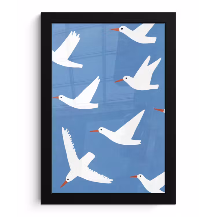 Poster met lijst - Vogels - Wit - Patroon — 1