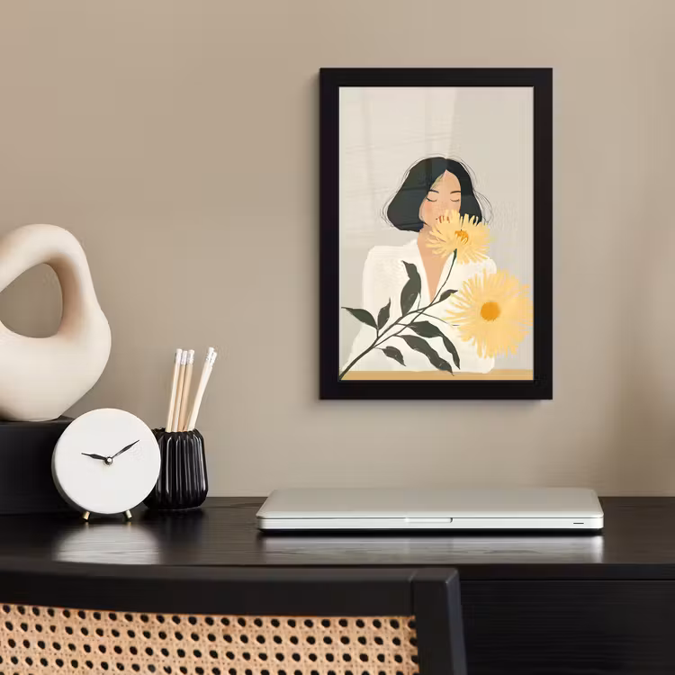 Poster met lijst - Vrouw - Bloem - Geel - Minimalistisch — 3