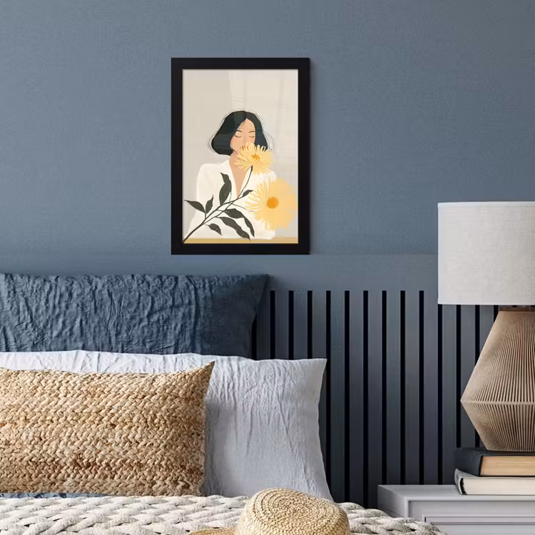 Poster met lijst - Vrouw - Bloem - Geel - Minimalistisch — 4