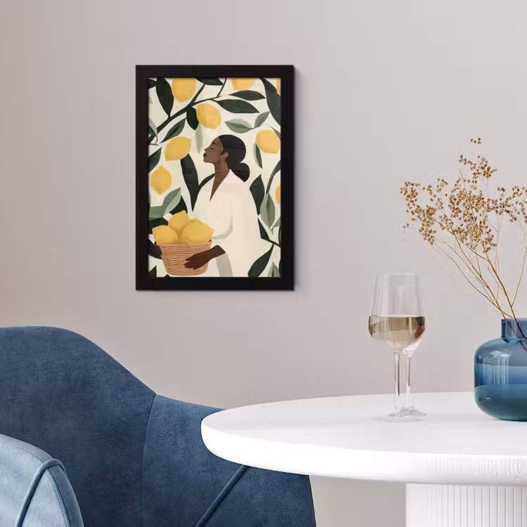 Poster met lijst - Vrouw - Mand - Citroenen - Bladeren — 2