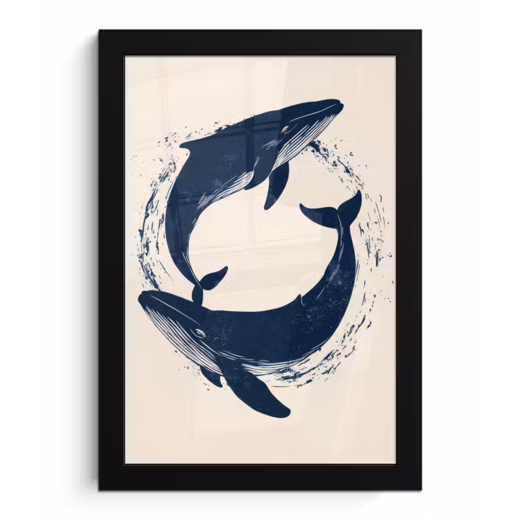 Poster met lijst - Walvissen - Spetters - Cirkel - Donkerblauw — 1