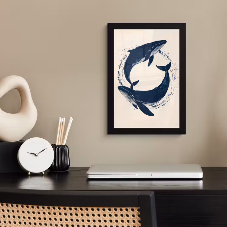 Poster met lijst - Walvissen - Spetters - Cirkel - Donkerblauw — 3