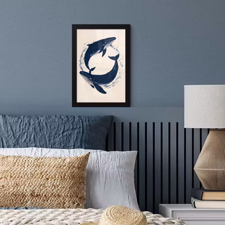 Poster met lijst - Walvissen - Spetters - Cirkel - Donkerblauw — 4