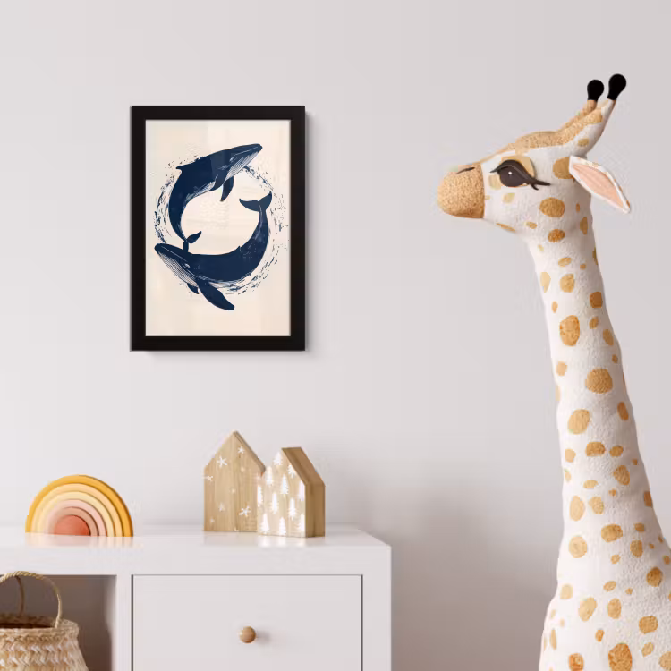 Poster met lijst - Walvissen - Spetters - Cirkel - Donkerblauw — 5