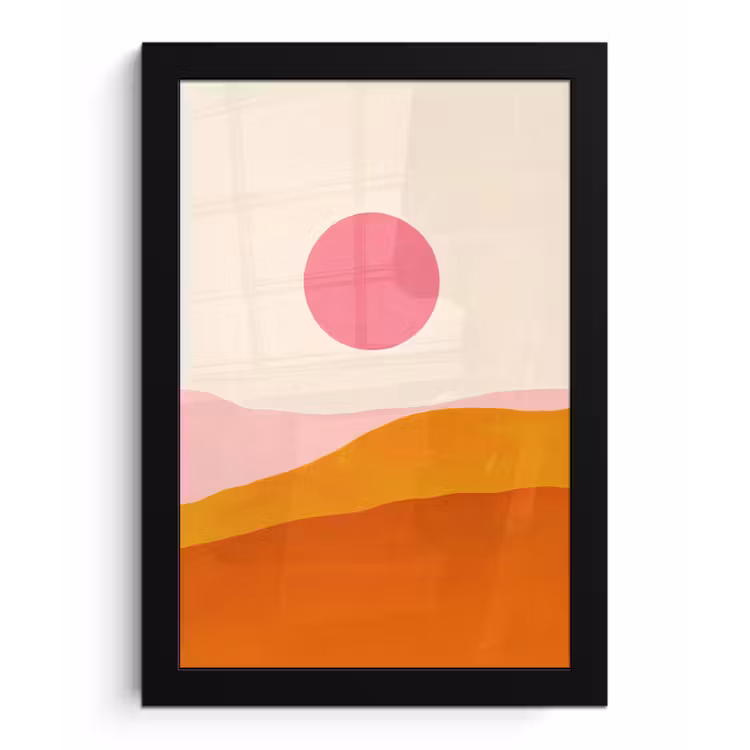 Poster met lijst - Zon - Heuvels - Abstract - Roze — 1