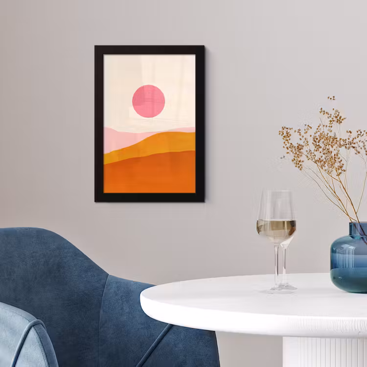 Poster met lijst - Zon - Heuvels - Abstract - Roze — 2