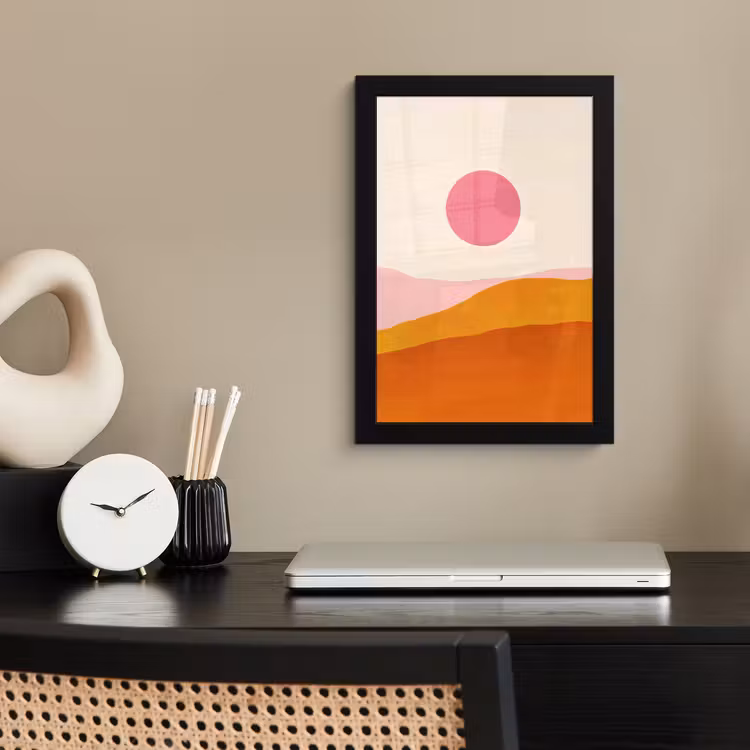 Poster met lijst - Zon - Heuvels - Abstract - Roze — 3