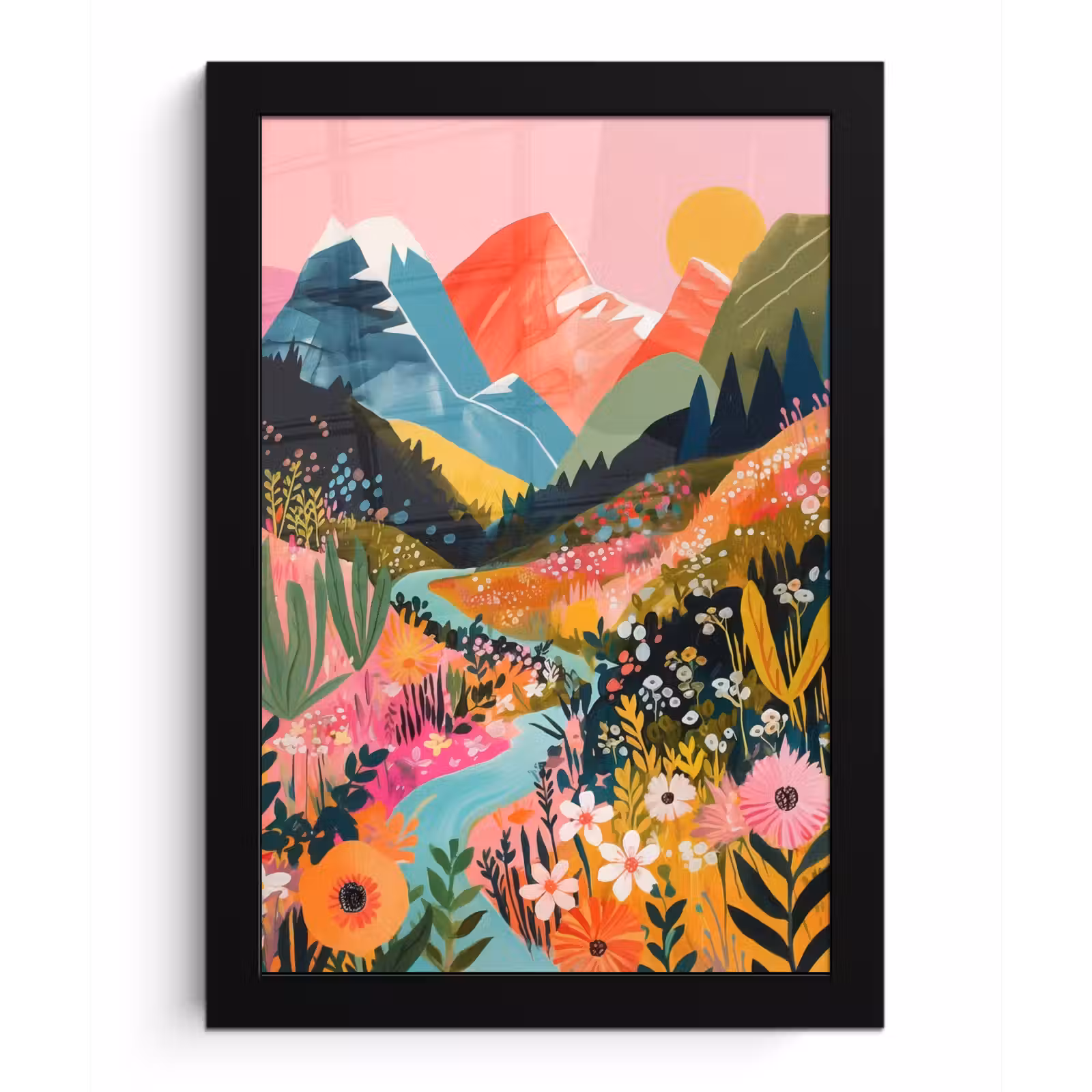 Poster met lijst - Rivier - Diepte - Bloemen — 1